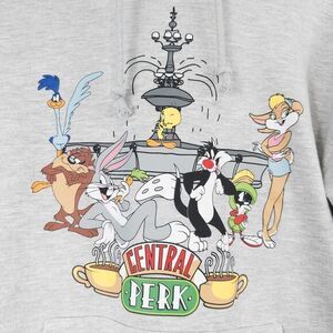 WB‎ Looney Tunes Friends Central Perk Graphic Hoodie Juniors M (7-9) 90s Y2K